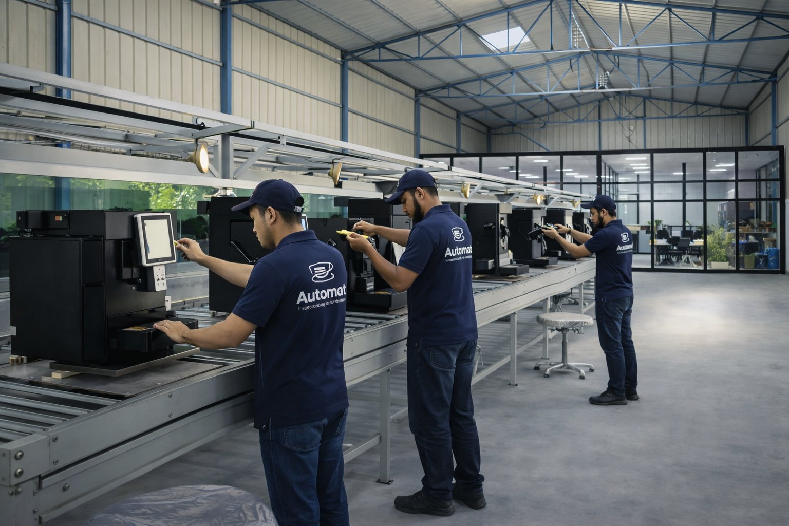 Illustrative image of technicians working on an equipment assembly line