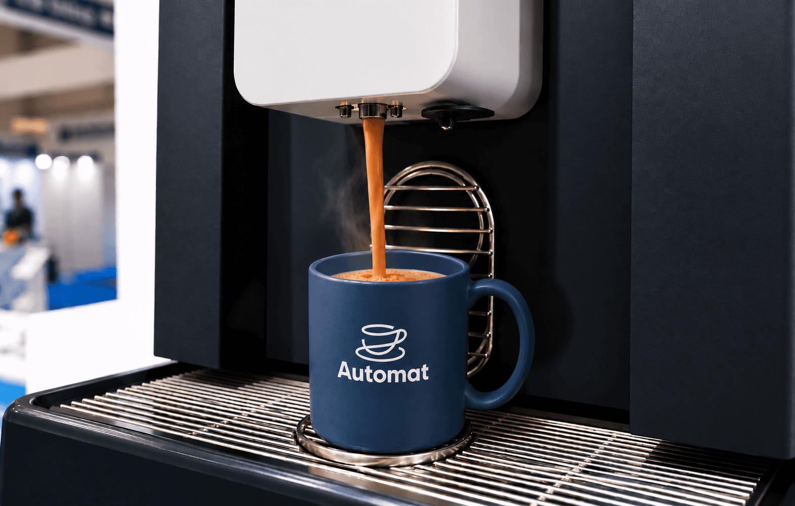 Chai dispensing from BrewTec into an Automat mug