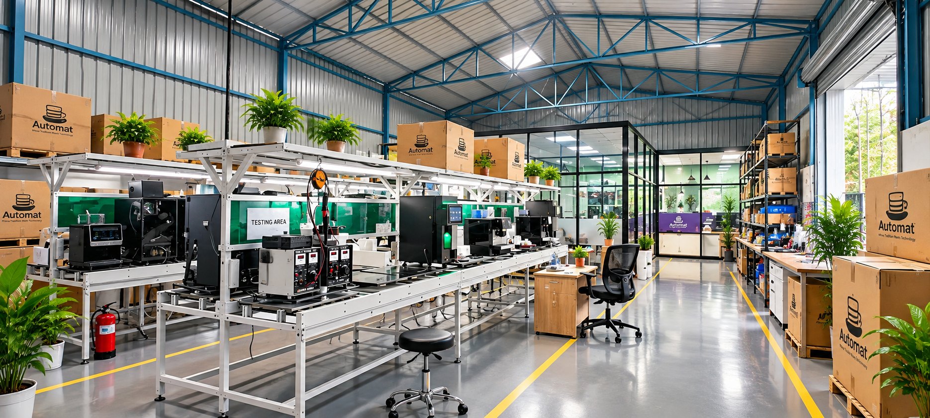 Illustrative image of an equipment testing and quality-control workshop