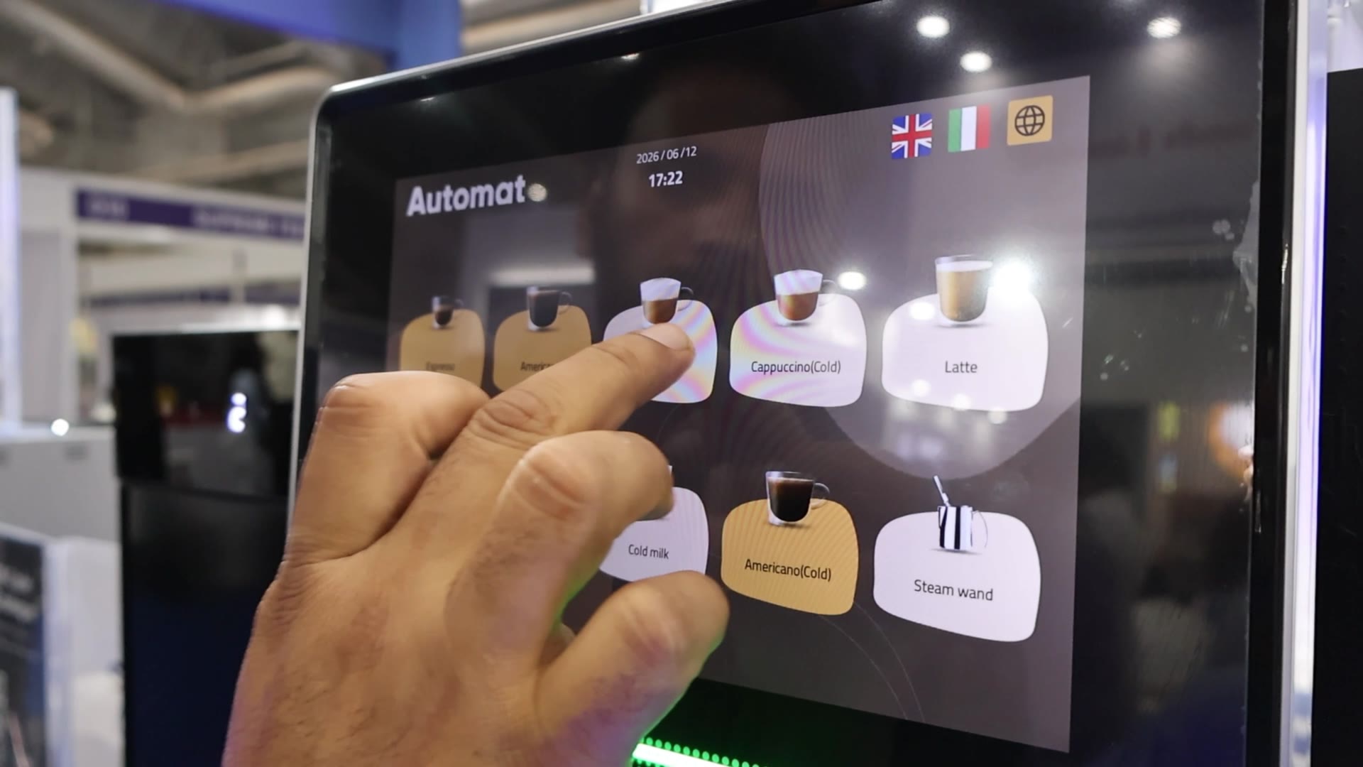 Choosing a drink on the O Series touchscreen