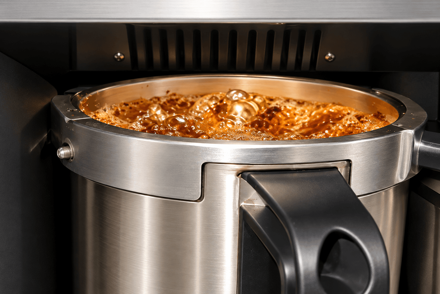 Tea boiling inside the BrewTec tea brewer