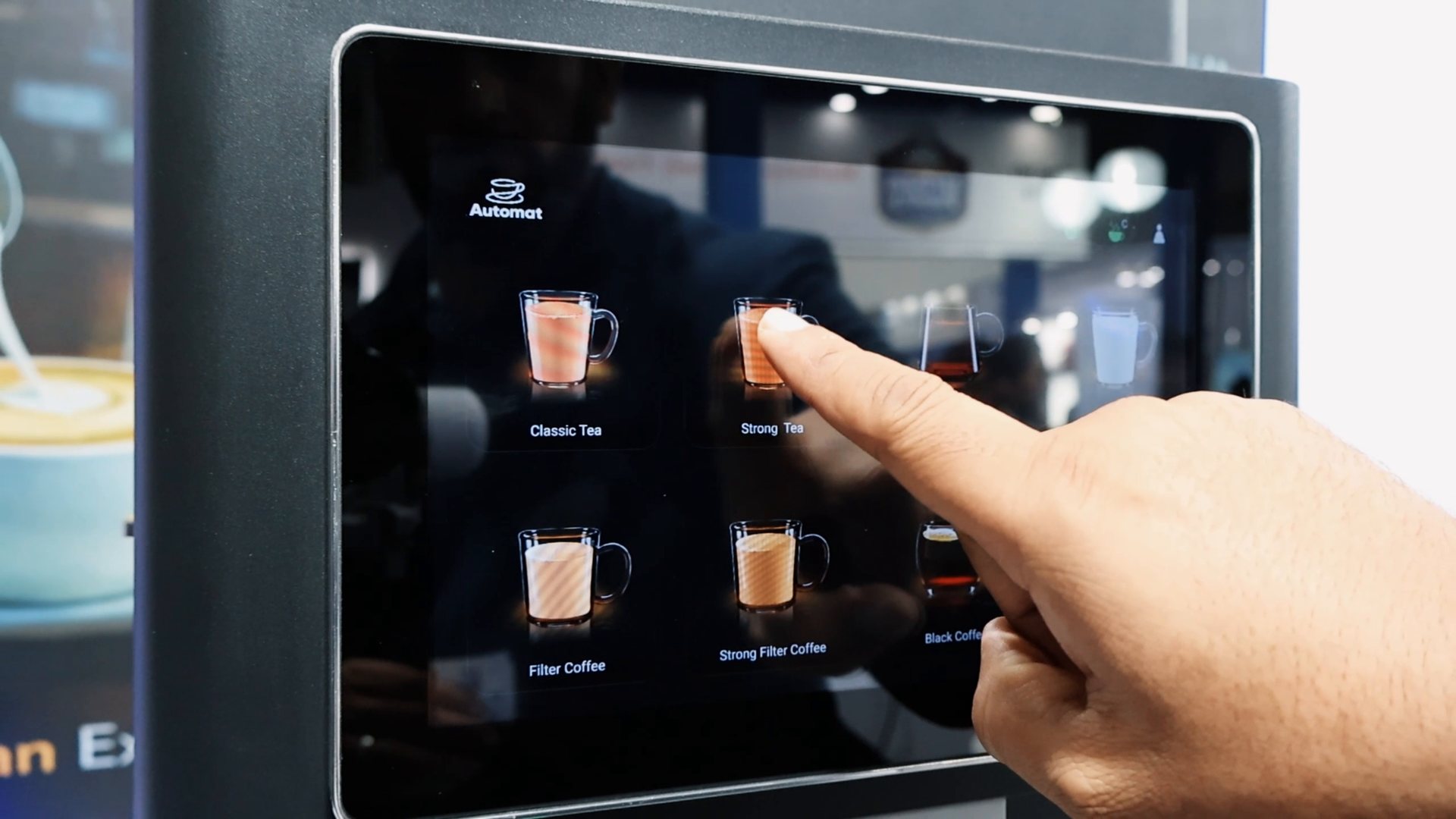 A drink being selected on the Brewtec touchscreen menu
