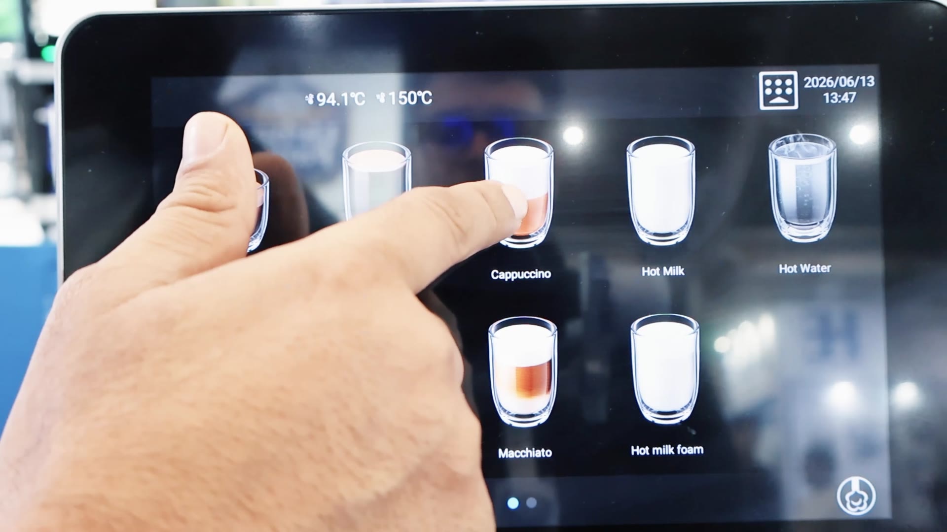 A drink selected on the AT31B touchscreen
