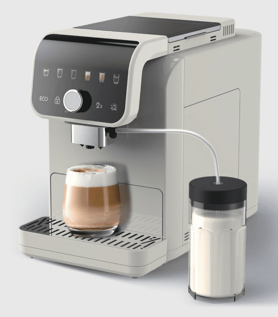 Automat AT05B home bean-to-cup coffee machine with a milk carafe and a cappuccino