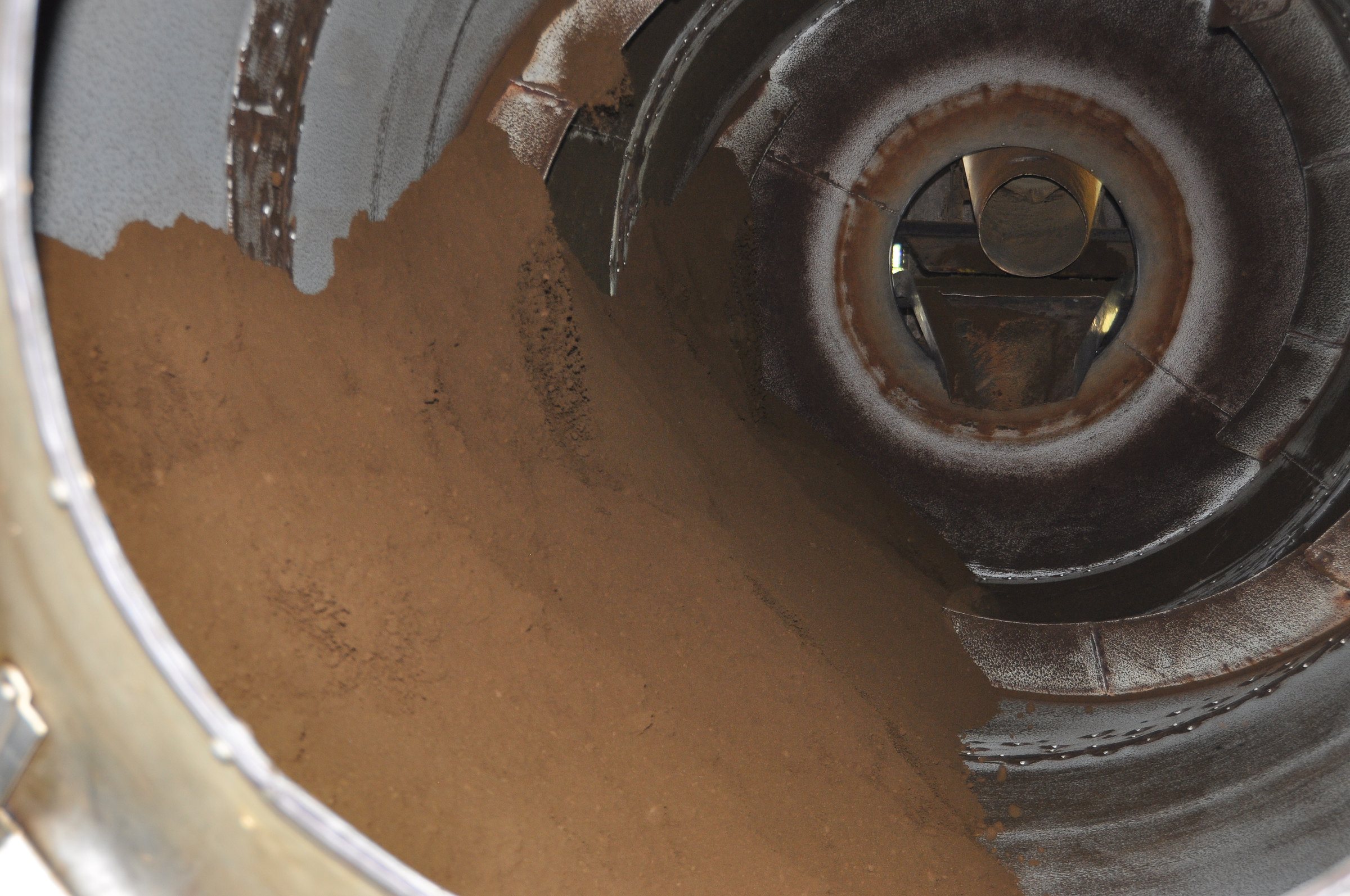 CTC black tea granules inside a drying drum